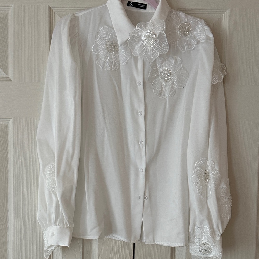 White Floral Embroidered Blouse